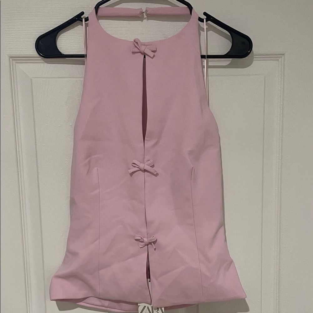 Zara Light Pink Bow-Accent Blouse